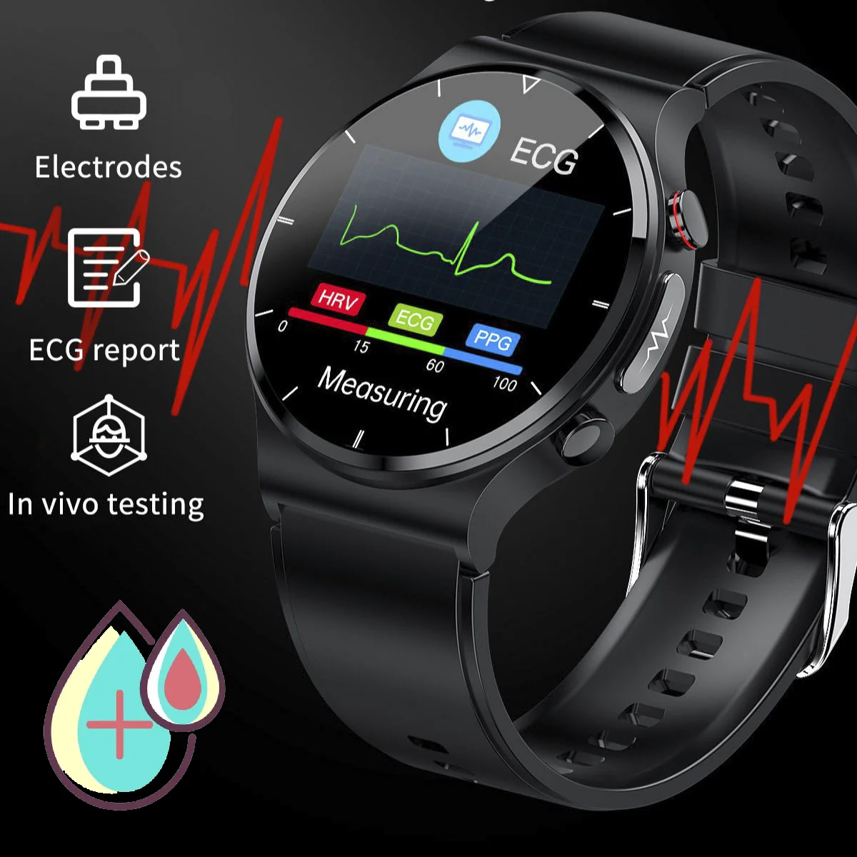 

sugar ECG smart bracelet measures blood pressure, blood oxygen, body temperature, heart rate, health watch, sleep step counting