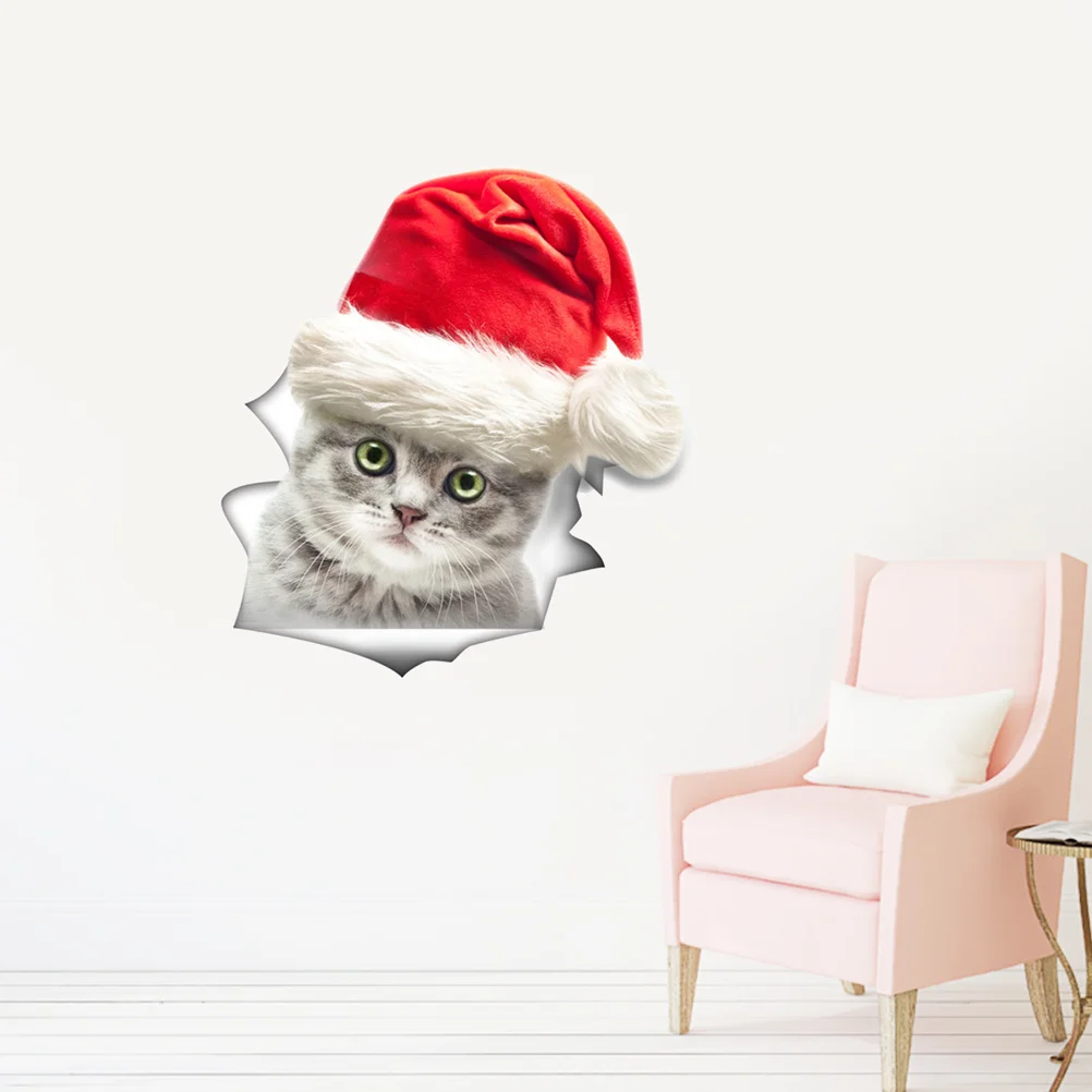 

3 Wall Decors Vivid DIY Removable Peel Cat 3D Christmas Wall Decals for Kitchen