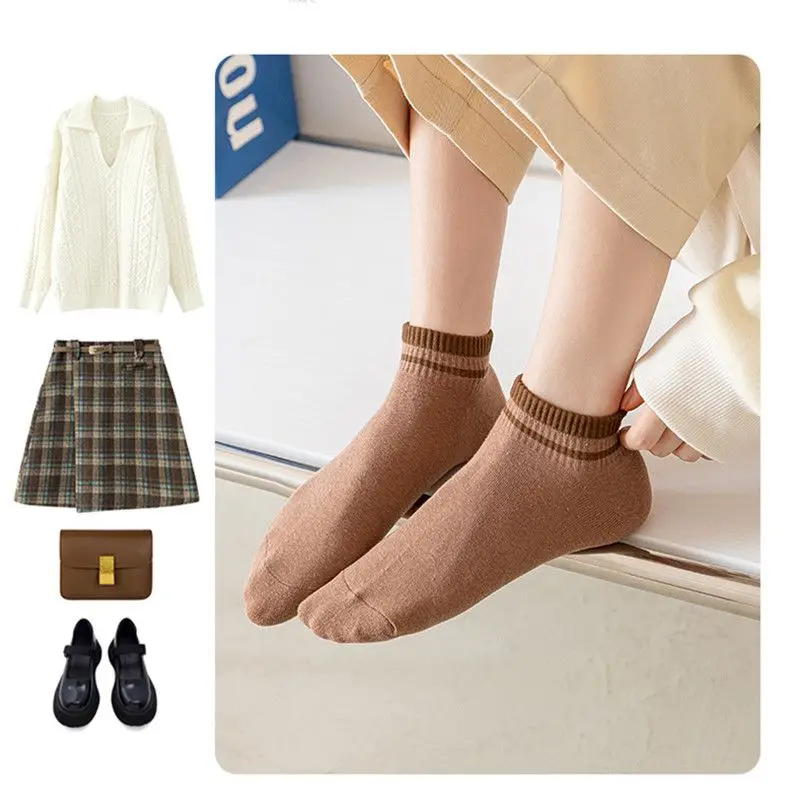 Yasuk All Season Women's Fashion Sport Soft Solid All-Match Casual Simple Stripe Comfortable Cotton Socks 5Pcs