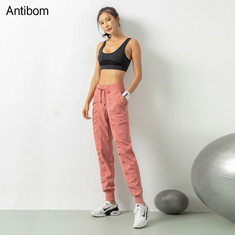Antibom Running Sport Joggers Sweatpants Women Yoga Pants Athletic Gym Fitness Pants Trousers Quick Dry Drawstring with Pockets