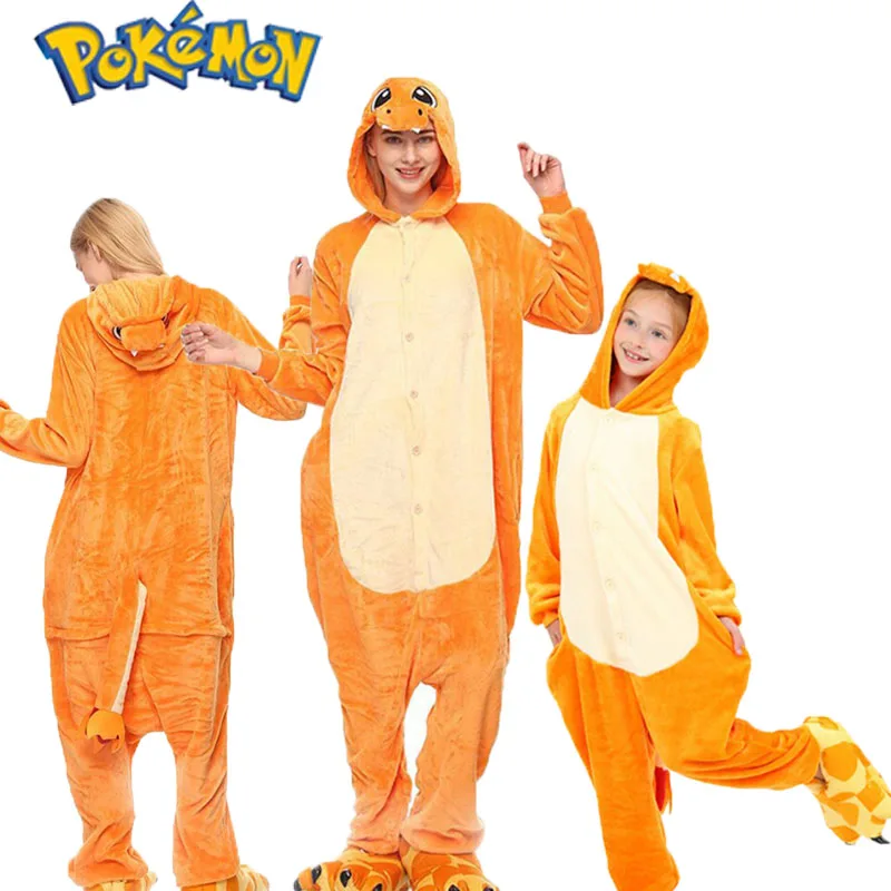 

Kawaii Pokemon One Piece Pajamas Charmander Cartoon Fleece Homewear Children's Halloween Cosplay Costume Couple Unisex Sleepwear