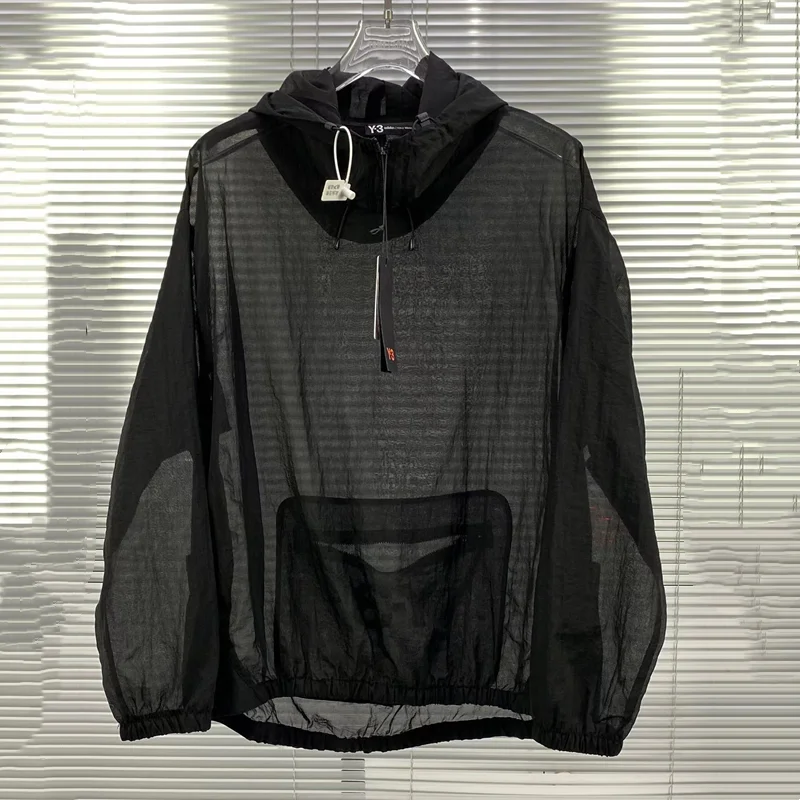 

Y3 Yohji Yamamoto Frivolous Thin Grid Motion Motion Loose And Comfortable Sunscreen clothing Men And Women Pullover hooded-coat