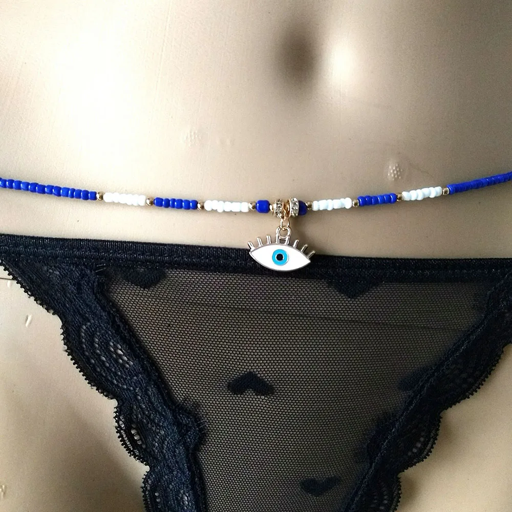 

Boho Evil Eye Beaded Waist Chain Crystal Navel Chain Body Chain Nightclub Bikini Jewelry Factory Outlet