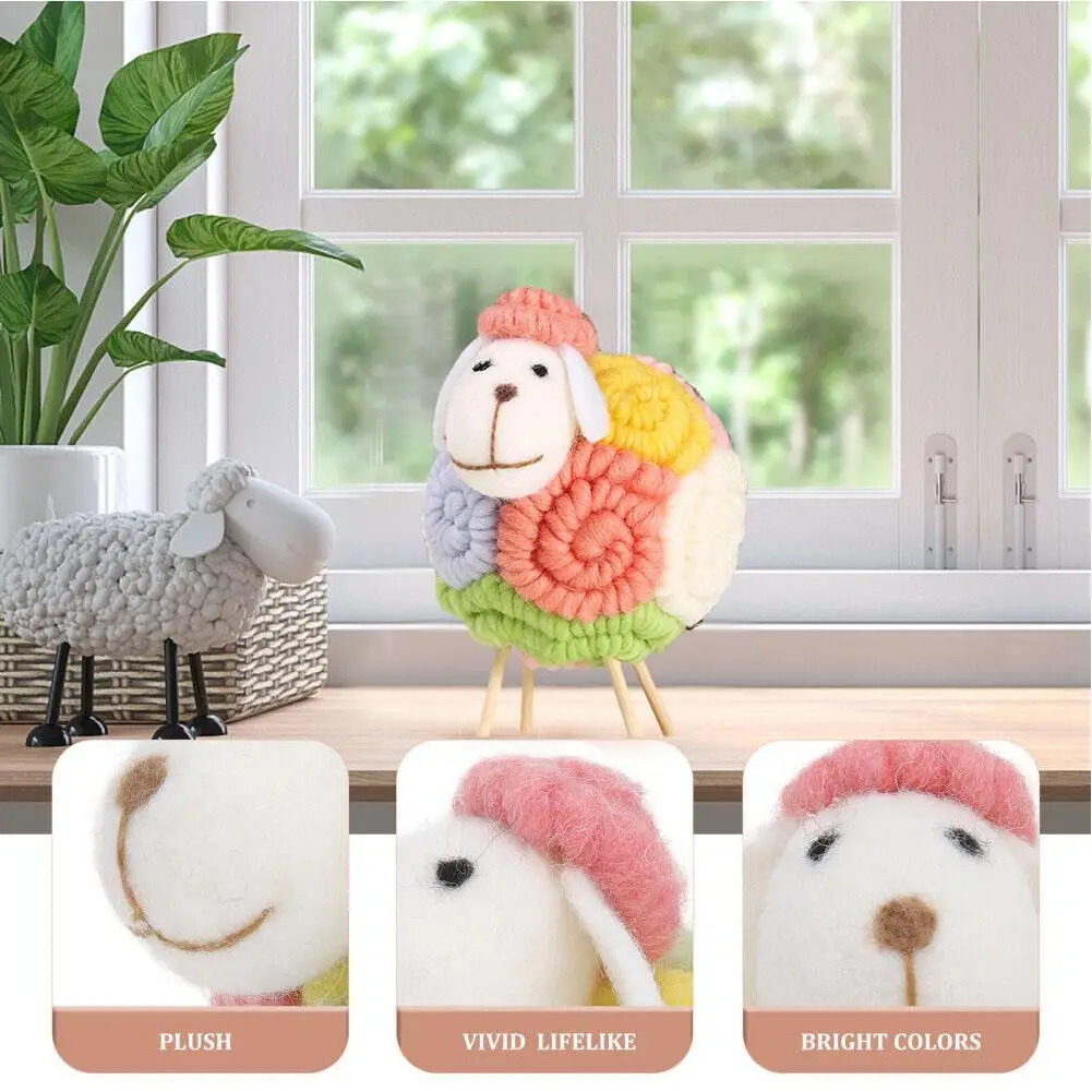 

Wool Felt Adorable Sheep Figurine Lamb Lamb Figurine Stuffed Desktop Craft Decorations Cartoon Figurines Desktop