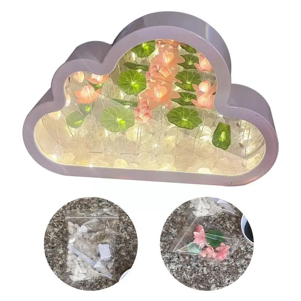 

Ins Handmade DIY Cloud Tulip Mirror Small Night Light Living INS Girl Decoration Room Heart Desktop Gift Gift Birthday Holi W7E5