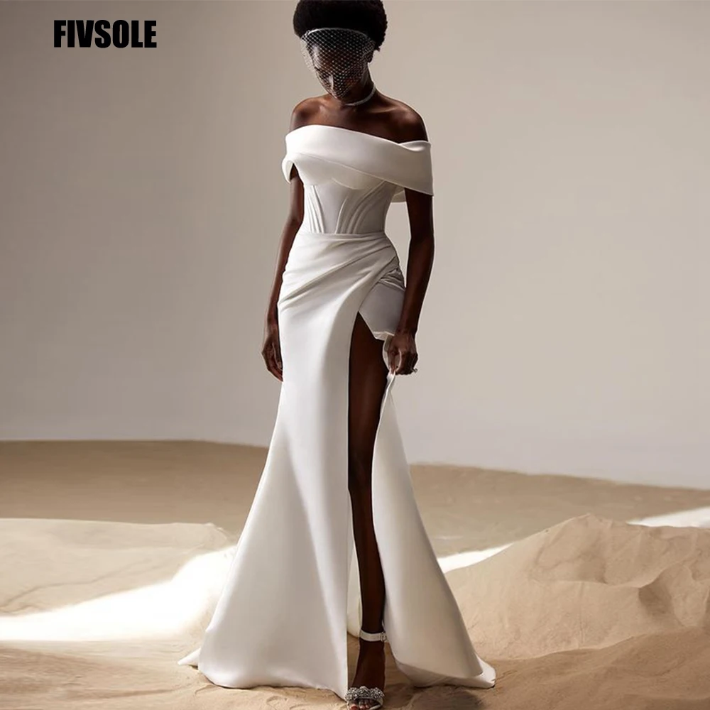 

Fivsole Beach Wedding Dress Trumpet Off The Shoulder Side Split 2022 Bridal Gown Wedding Gown Saudi Arabia Vestidos De Novia