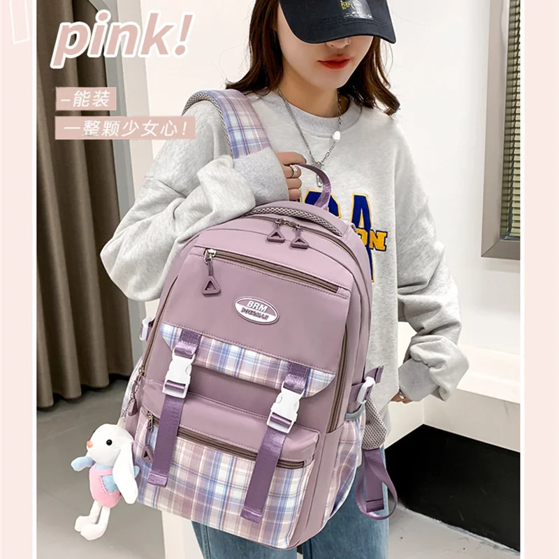 

New schoolbag primary school girl large capacity soft fashion Plaid flip casual backpack Middle School Student Backpack