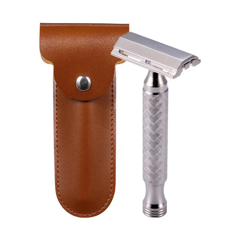 Men Shaving CNC 316 L Stainless Steel Double Edge Safety Razor with PU Case