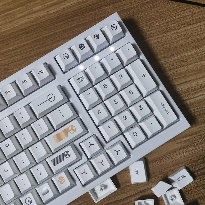 

131 клавиш, минималистичные белые клавиши PBT для MX Switch, механическая клавиатура с вишневым профилем, колпачки для клавиш виртуальной войны на заказ, DIY