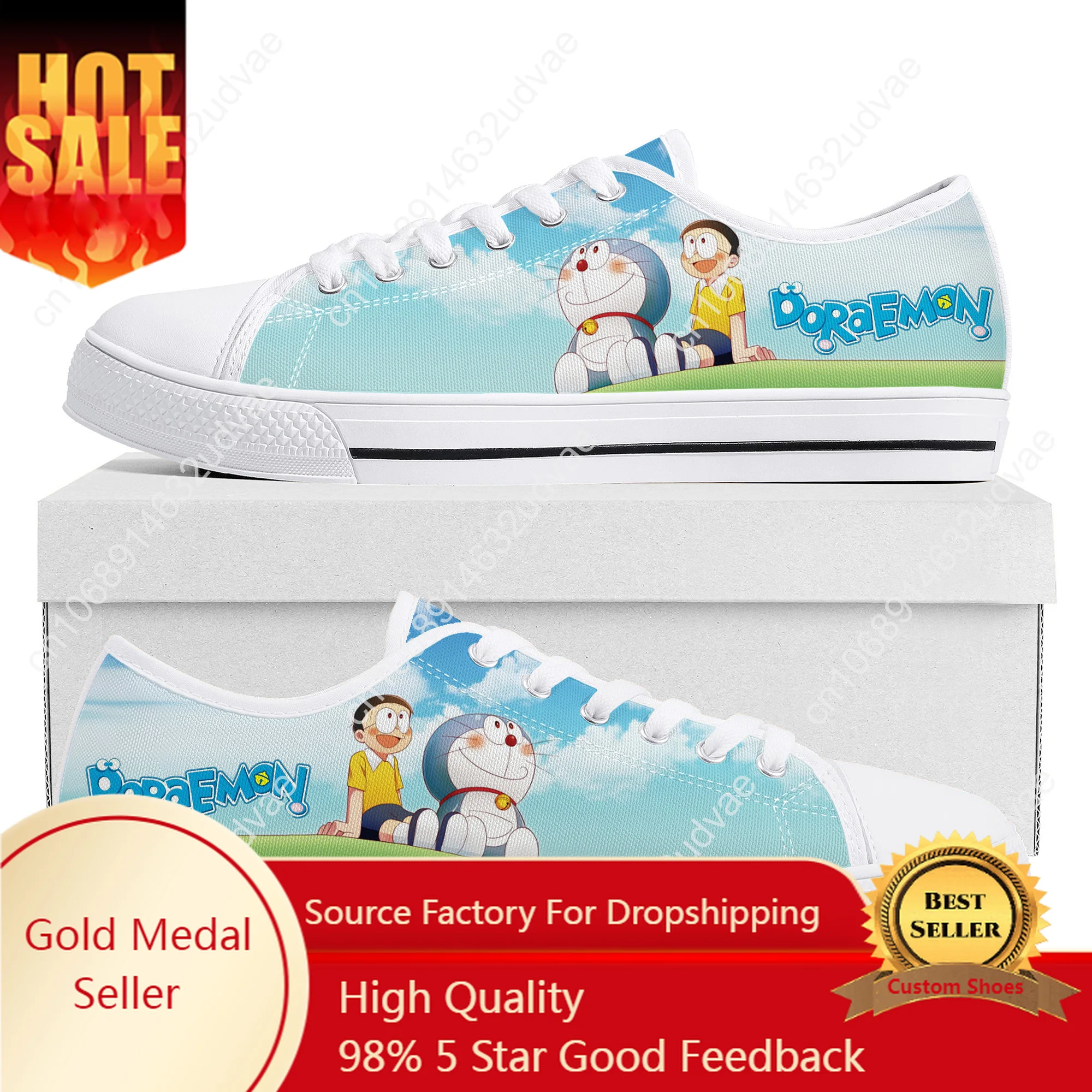 

Children Cartoon Doraemon Japan Anime Low Top Sneakers High Quality Mens Womens Teenager Canvas Sneaker Couple Shoes Custom Shoe