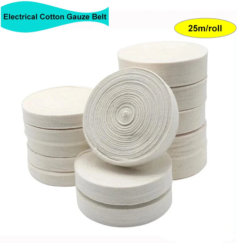 25 м/рулон электрический хлопчатобумажный марлевый ремень ширина 15/20/25 мм белая