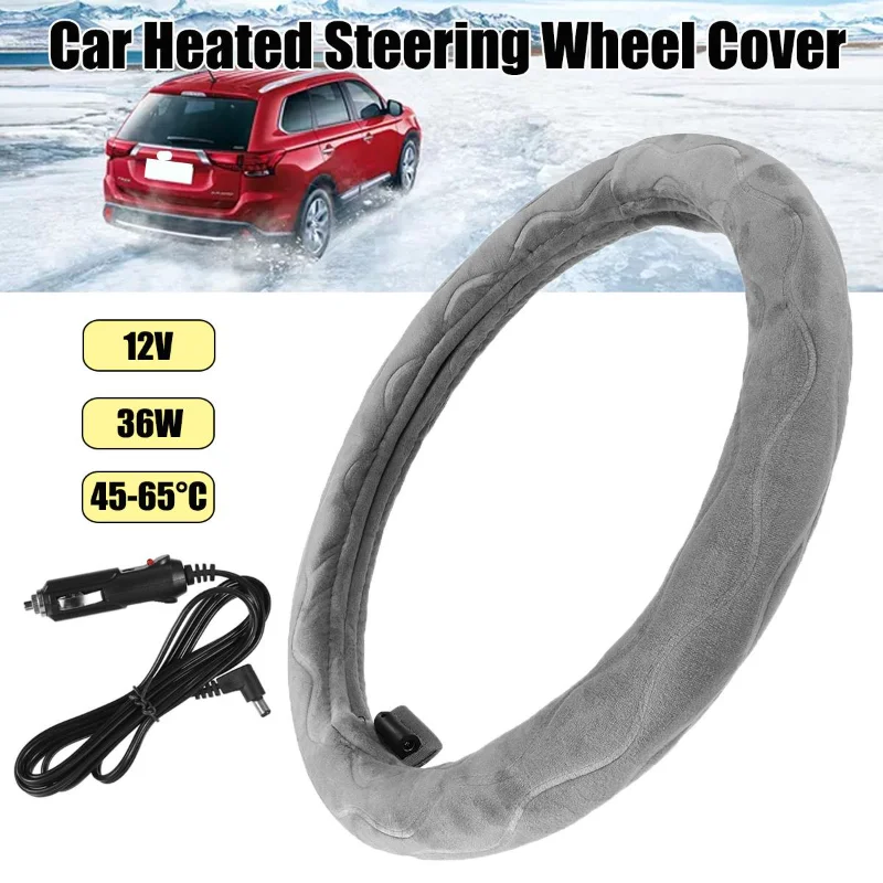 

Universal Car Steering Wheel Cover 38cm 12V Auto Heated Winter Warm Cover with Charger Electric Heating car accessories interior