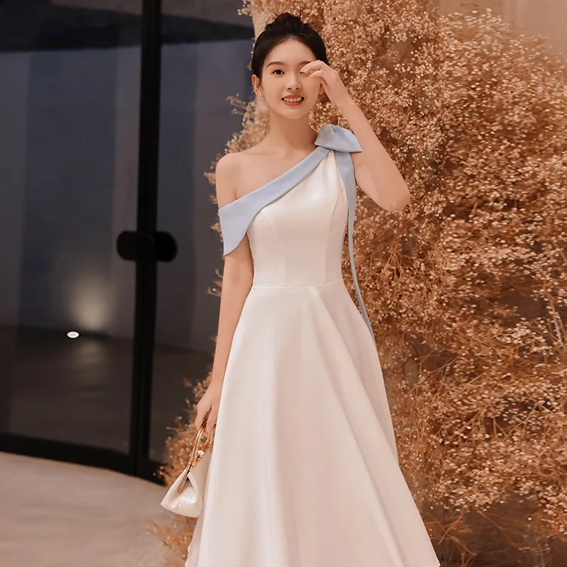 

Fairy Bowknot Dress Gown A-Line Charming Celebrity Banquet Vestidos De Festa Asymmetrical Cheongsam Elegant Off Shoulder Qipao
