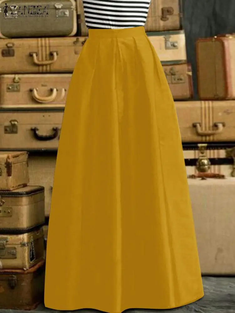 

Юбка ZANZEA Женская трапециевидная, модный Однотонный сарафан до щиколотки, элегантная юбка-макси в стиле ретро, модель 2023