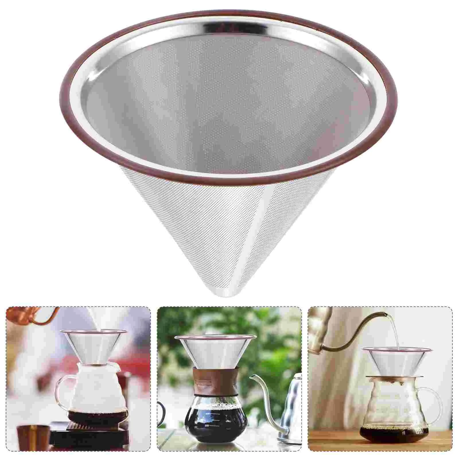 

Coffee Pour Over Filter Dripper Drip Maker Reusable Filters Cup Cone Tea Strainer Stand Loose Stainless Brew Manual Steel Bags