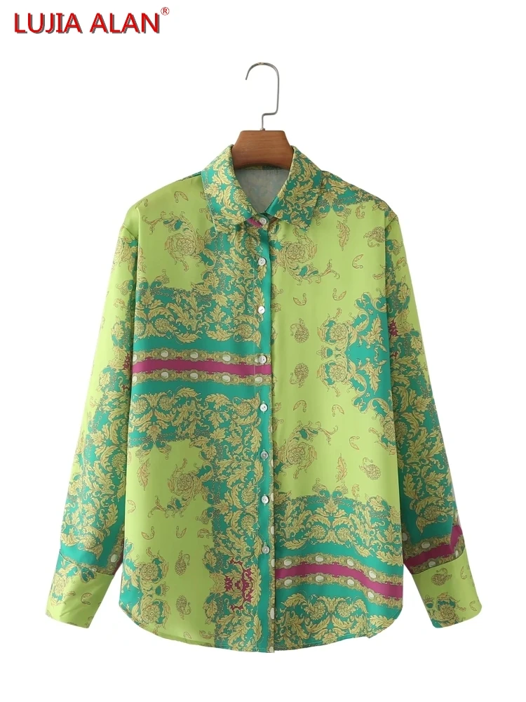 

Women Vintage Patchwork Printing Shirt Summer Female Long Sleeve Blouse Smock Loose Tops Elegant Streetwear LUJIA ALAN B203