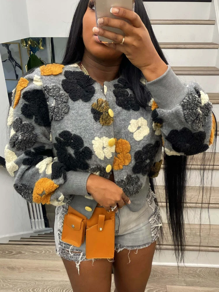 

Winter Jacket for Women Vintage Floral Embroidery Short Jacket Coats Fashion Puff Sleeve Single Breasted Female Clothing Outwear