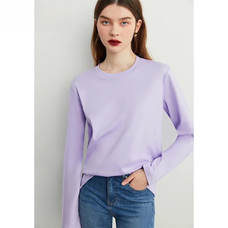 Dplay [Huipin] | Base Handy Gadget Minimalist round Neck Lavender Purple Loose and Lazy Sle Shirt