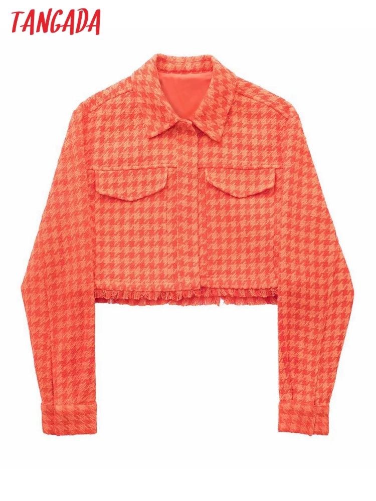 

Tangada Women Vintage Tassel Tweed Blazer Female Long Sleeve Elegant Jacket Ladies Crop Blazer Suits 3H321