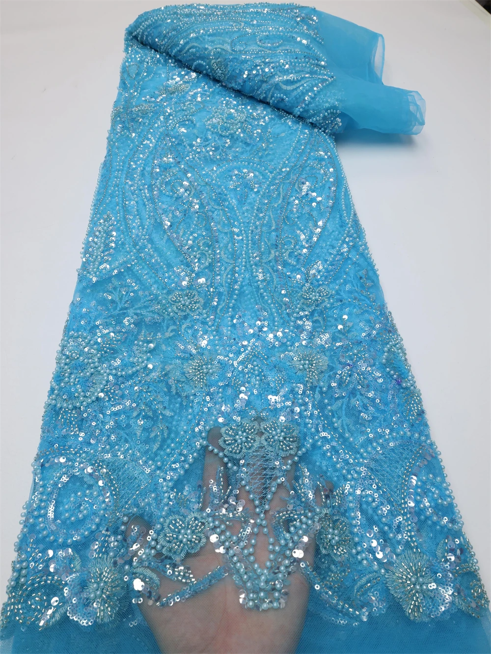 

PGC 2022 Luxury Beads Lace Handmade Fabric French Wedding Dress Latest Nigeria Tube Beads Embroidery Sequins Sew Materials LY671