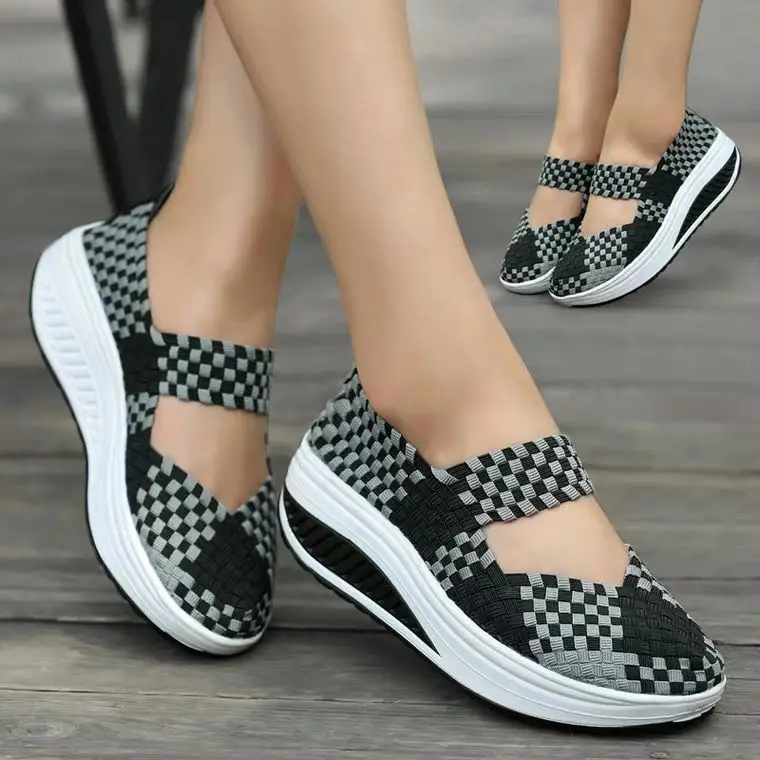 2023 Year New National Style Sports Women's Shoes Weight Loss Slimming Swing Shoes Woven Women's Heightened Thick Sole Shoes