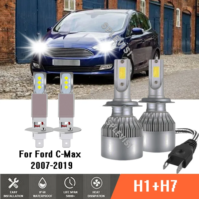 

4Pcs 6000K White High Low Beam Headlight Bulbs Car LED Light For Ford C-Max 2007-2019 2008 2009 2010 2011 2012 2013 2014 2015