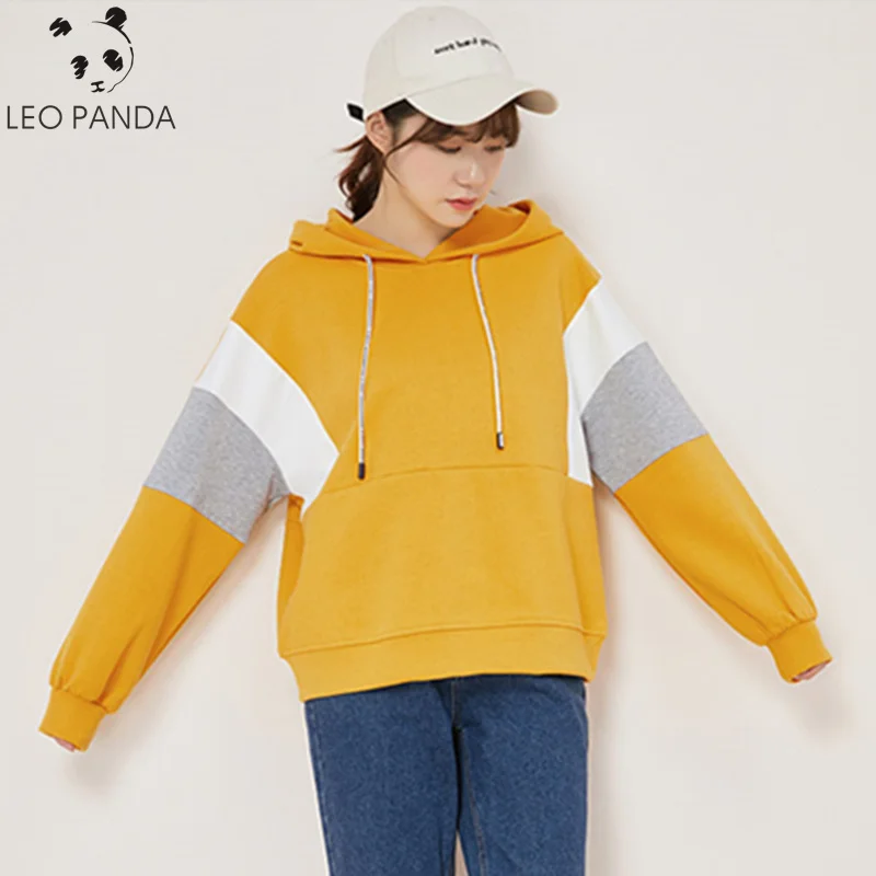 

Autumn Spring New Women Patchwork Drop-Shoulder Hooded Loose Casual Fashion Harajuku Comfortable Sweatshirts ZX656
