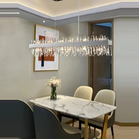 dimmable led silver gold rectangle round crystal chandelier lighting hanging lamps lustre suspension luminaire lampen for foyer