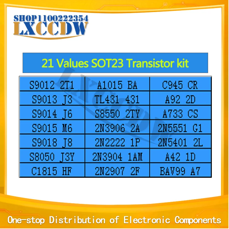21 значение * 10 шт. = 210 SOT-23 2N2222 TL431 S8050 S8550 2N3906 MMBTA42 MMBTA92 MMBT5401 SOT23 посылка комплекта