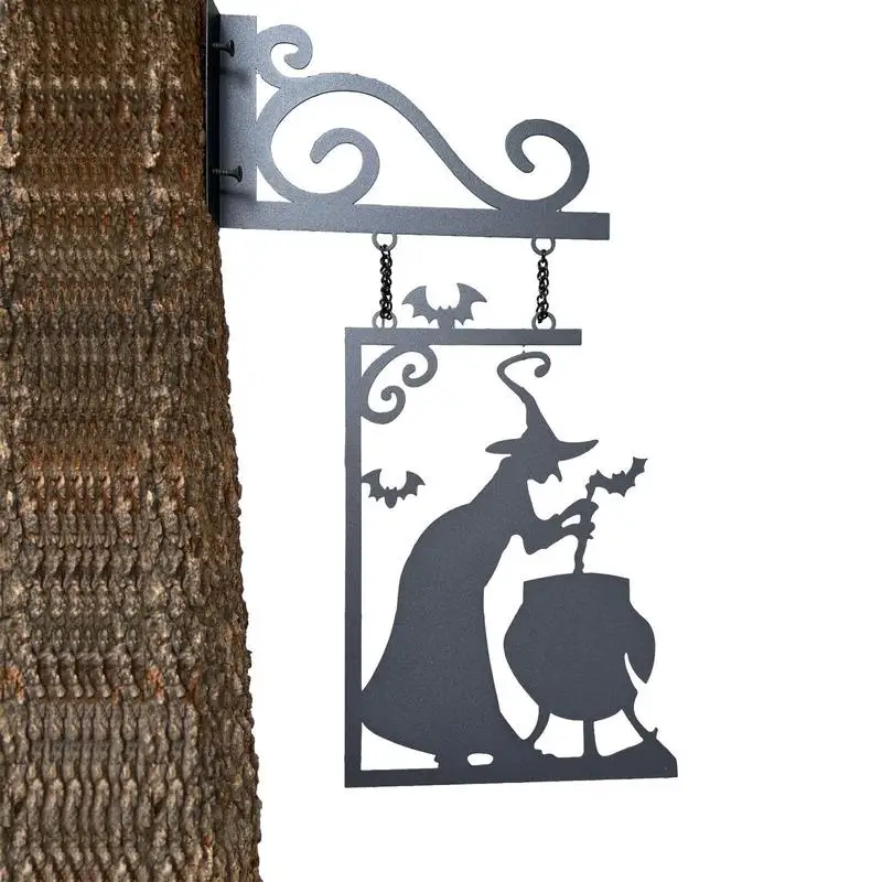 

Halloween Decor Witches Cauldron Bat Silhouette Corrosion Resistance Garden Corner Sign Deformation Resistance For Garden Patio