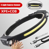 3 pcs double switch induction 5 mode headlamp double side xpecob built in battery with type c line headlight