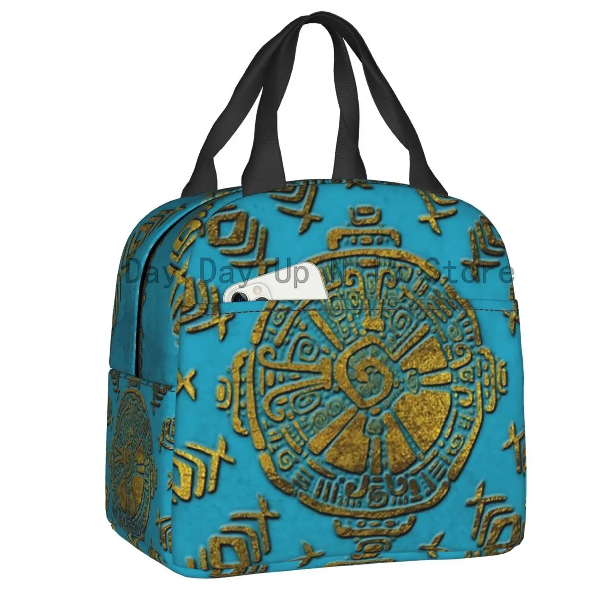 

Hunab Ku Mayan Symbol Insulated Lunch Bag for Women Waterproof Mayan Ethnic Thermal Cooler Lunch Tote Beach Camping Travel