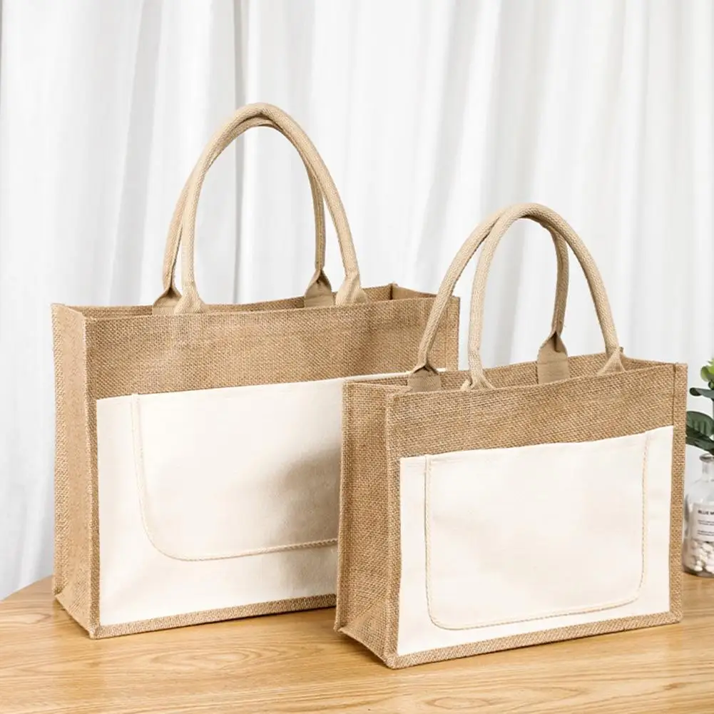 

Storage Bags Grocery Bag Thicken Handle Large Capacity Reusable Burlap Flax Tote Shopping Bag Household Supplies