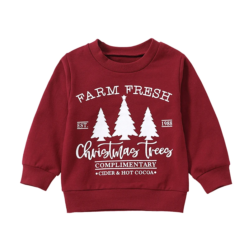 

Bmnmsl для малышей, детей, зимняя свитшот, с длинным рукавом Рождественская елка с буквенным принтом пуловер толстовки