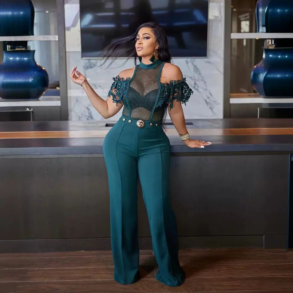 Женский Длинный комбинезон на пуговицах повседневный сетчатый с высокой талией