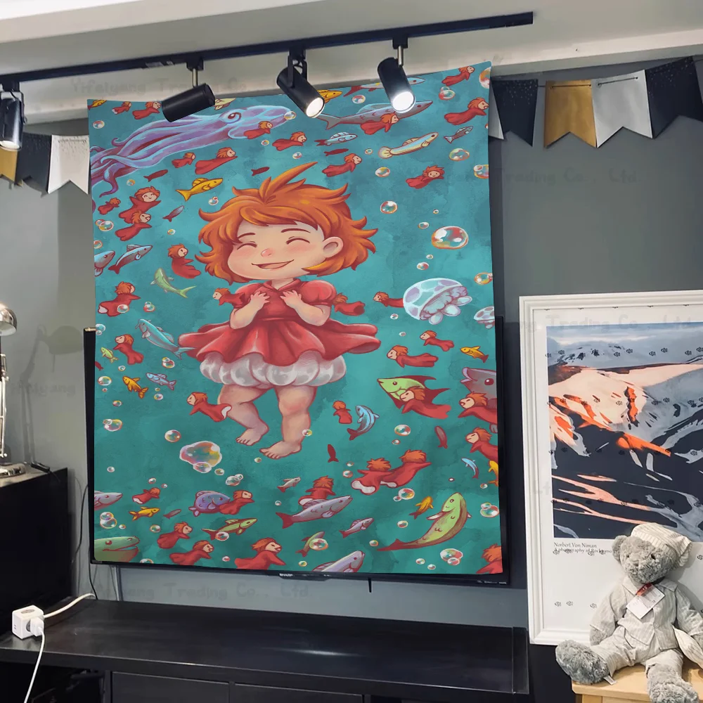 Ponyo On The Cliff Printed Large Wall Tapestry Cheap Hippie Hanging Bohemian Tapestries Mandala INS Home Decor
