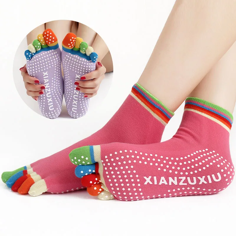 Colorful Women Yoga Socks Non-Slip Ladies Dance Socks Cotton Healthy Sports Five-toed Socks