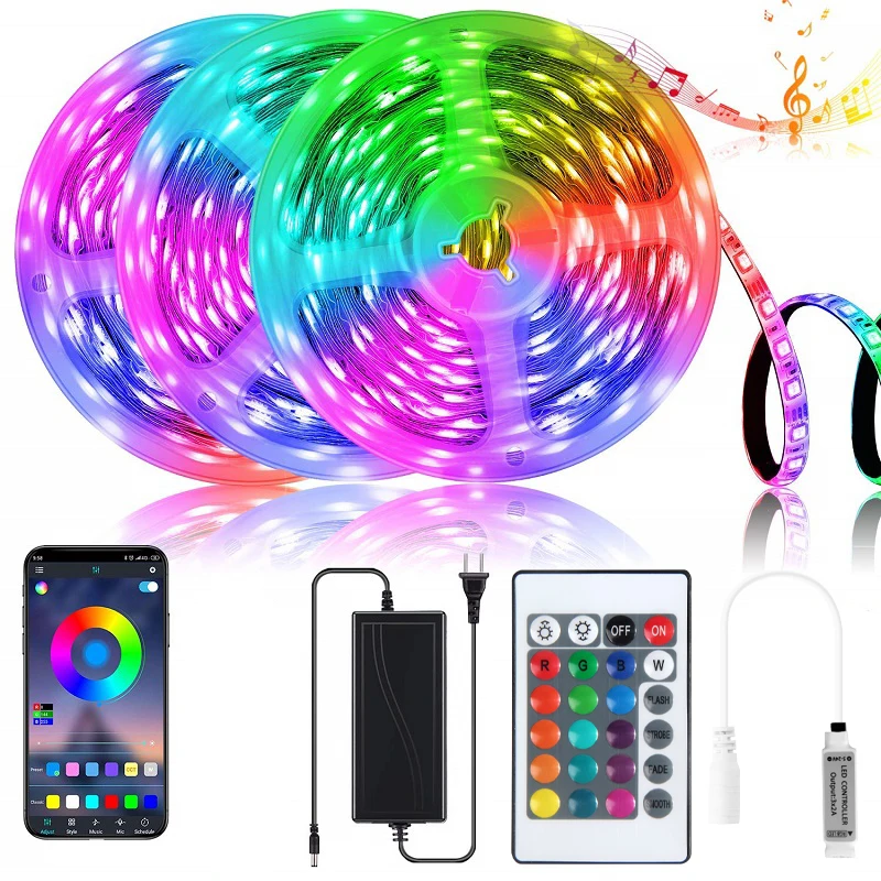 Светодиодная лента с Bluetooth, RGB-подсветкой, музыкальный Тип синхронизации с управлением через приложение, освещение для спальни, фона телевизора, 1 м-50 м, лента