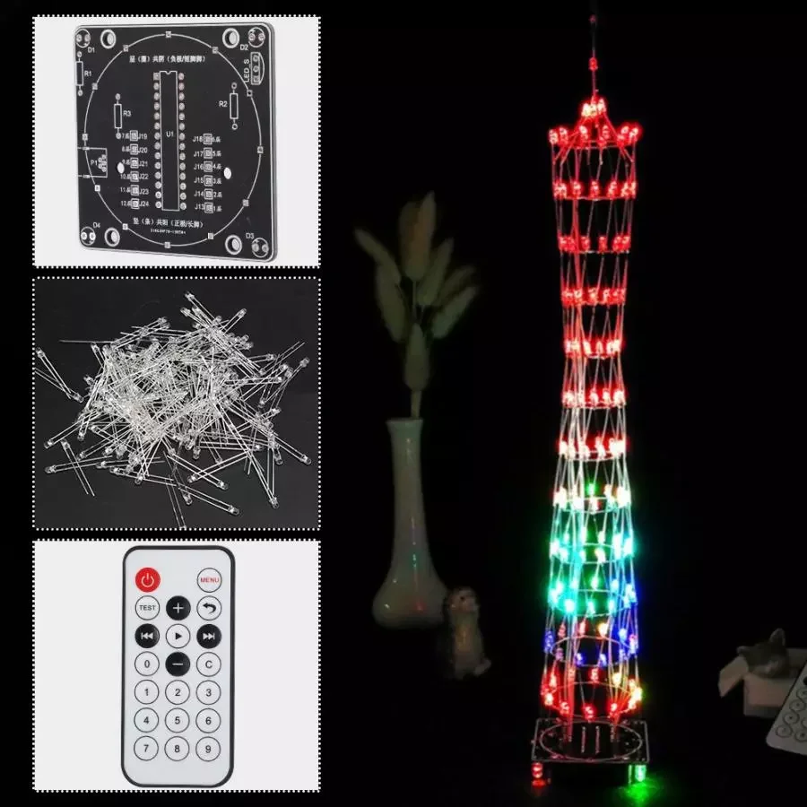 

Automation Kits LED Light DIY Kits Electronic Small Tower Colorful LED Display Remote Control Kit