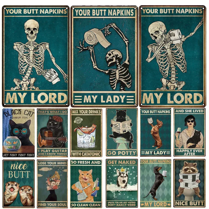Metal Sign Funny Skeleton Personality Art Painting Plaque Wa