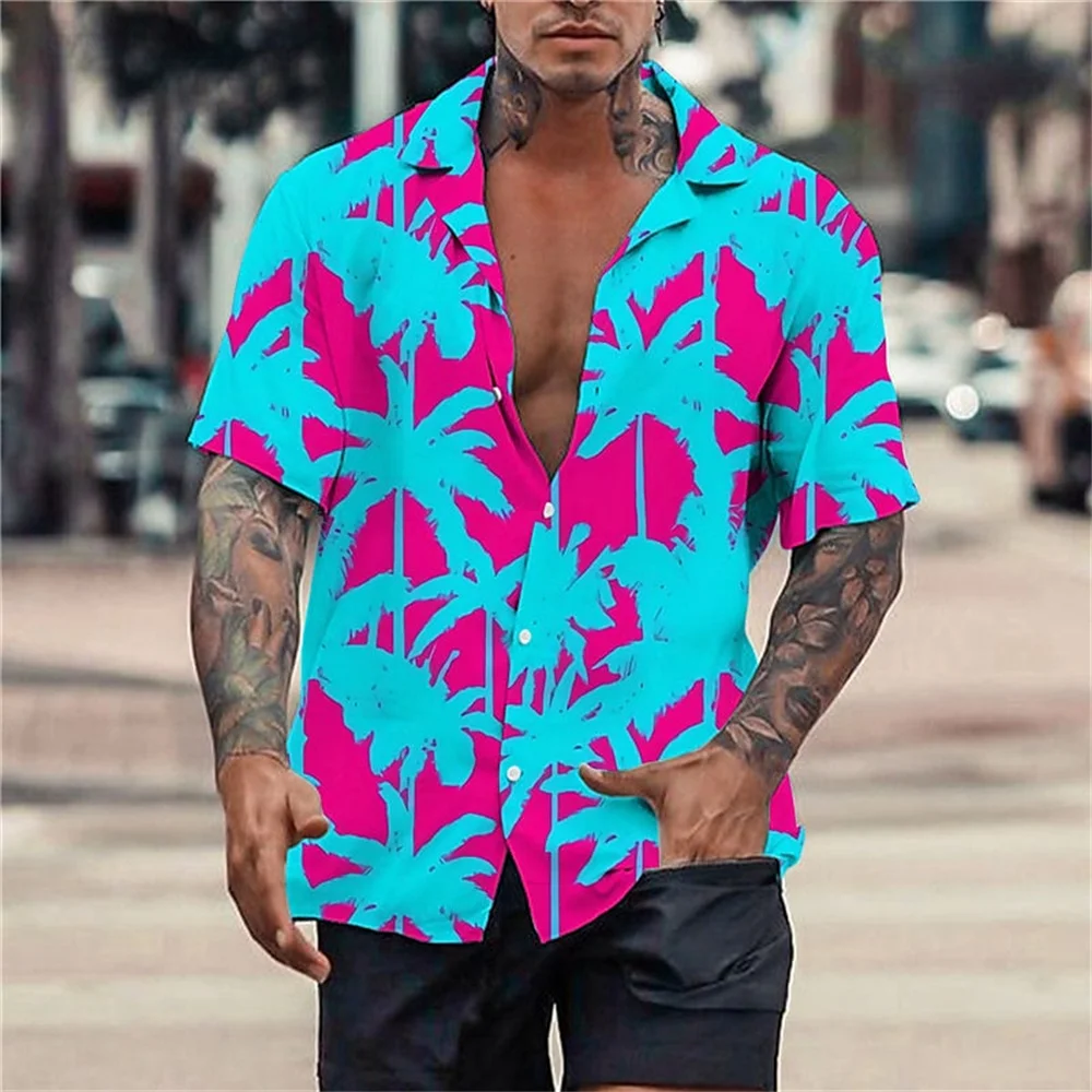 

Coconut Tree Hawaiian Shirt Floral 3d Print Shirts Men's Beach Blouse Men's Vocation Lapel Shirts Cuba Camisas Men's Clothing