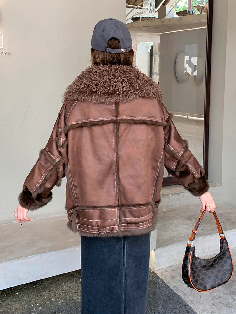 Женская меховая куртка высококачественное меховое пальто с овечьим кудрявым