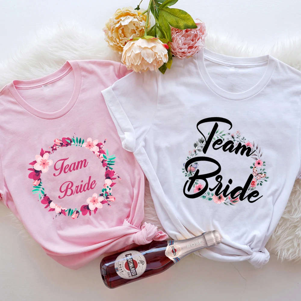 

Friends Team Bride T-shirts for Women Bridal Shower Hen Party Female Flower Bachelorette Tshirt Summer Tees Ladies Harajuku Tops