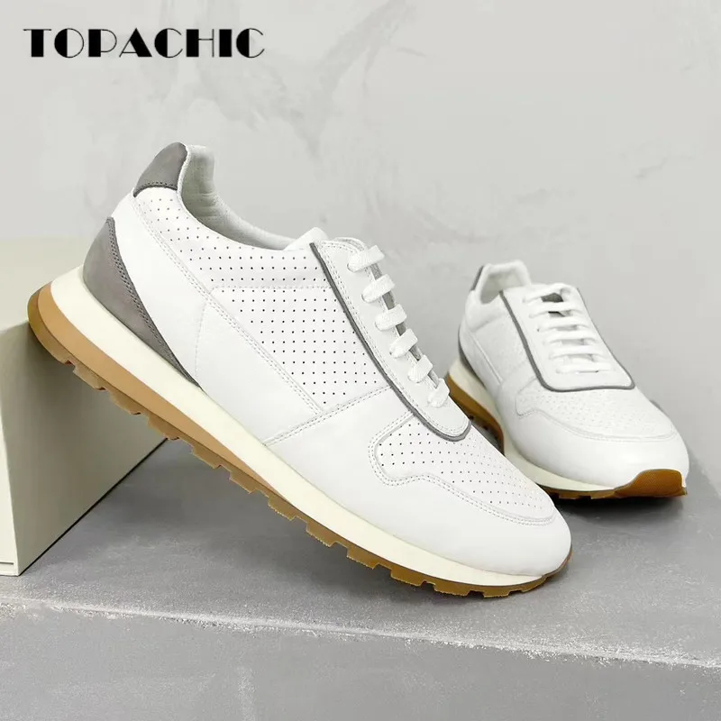 

9.12 TOPACHIC Men Cow Suede Spliced Genuine Leather Casual Shoes Hard-Wearing Thick Sole Round Toe Mixed Colors Sneakers