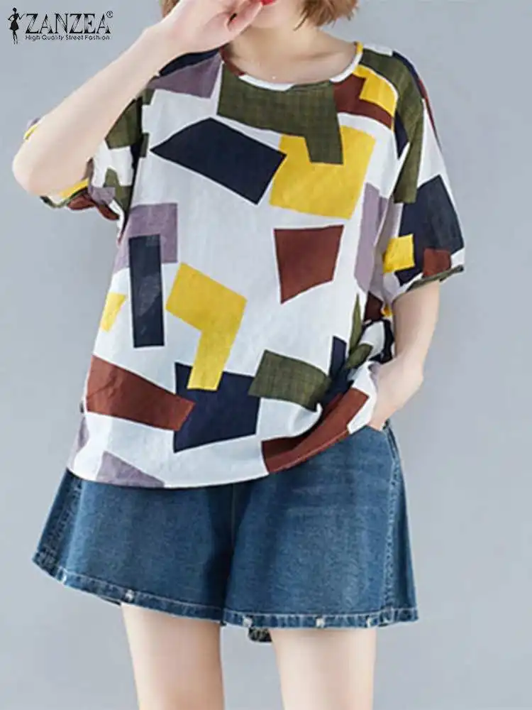 Женская блузка ZANZEA из искусственного хлопка с принтом