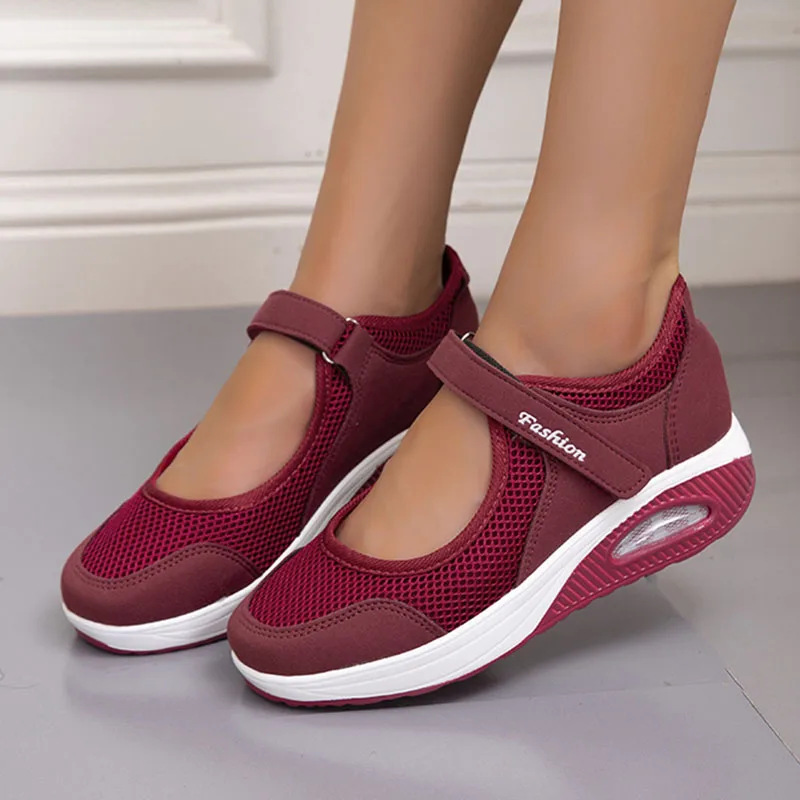 

Rimocy Breathable Mesh Platform Sneakers Women 2022 Summer Hollow Out Casual Shoes Woman Plus Size 44 Air Cushion Flats Mujer