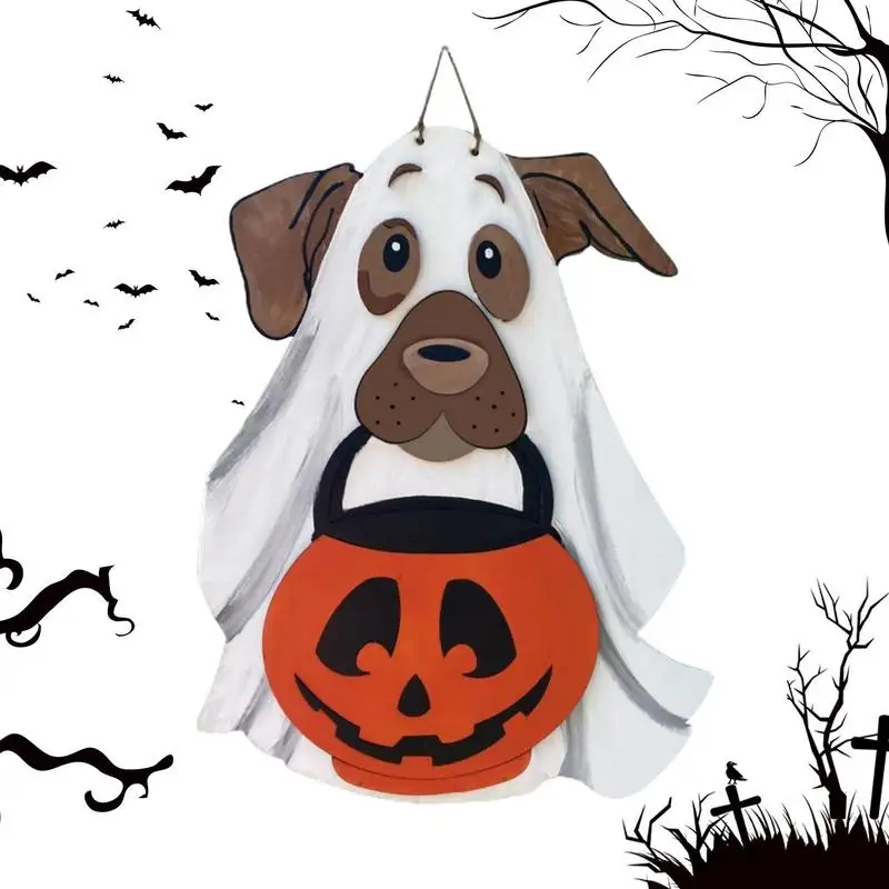 Хэллоуин собака призрак декор знак жуткий деревянный декоративный дверной