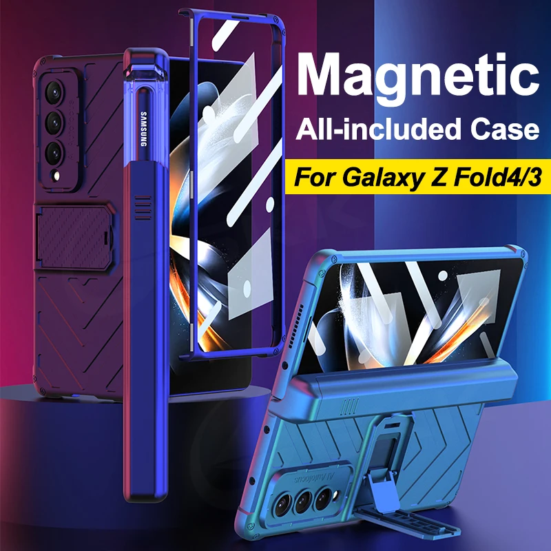 

GKK Оригинальный чехол с магнитными петлями для Samsung Galaxy Z Fold 4 3, армированный защитный чехол для экрана, держатель для ручек, чехол для Galaxy Z Fold4