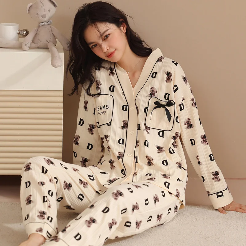 pajama women's autumn  winter new gongyanfeng long sleeve  lovely leisure loose large size home clothes suit