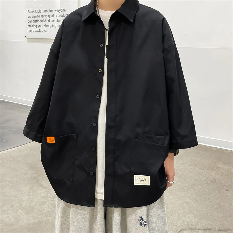 Summer Half Sleeve Shirts Mens Korean Fashion Trends Oversized Streetwear Tops Teenage Plus Size Cargo Blouses Hawaiian Clothing